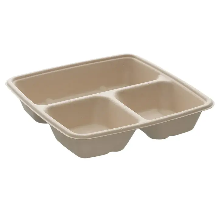 Arvesta 3-Compartment Bagasse Meal Box Tray