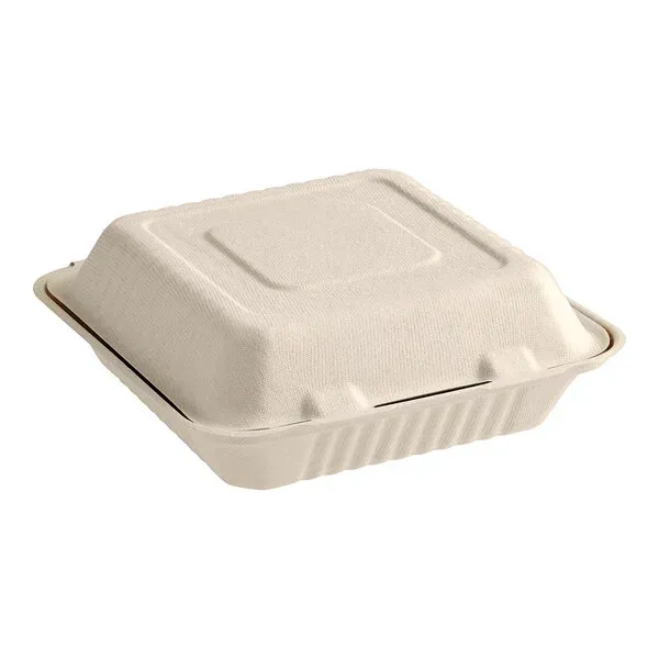 Steelite International 9" 3 Compartment Clamshell, Virgin Plant Fiber/Wood Pulp, Eco Friendly, 2/100/200
