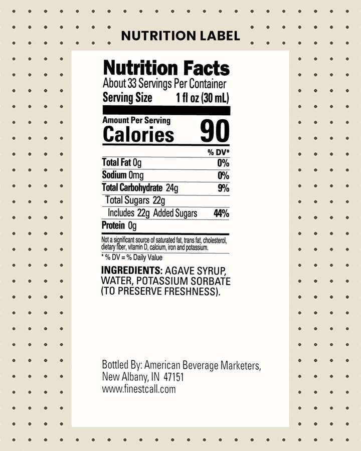 Agave Nectar Syrup Bar Mix, 1 Liter, (12/Case), Finest Call 01-3571