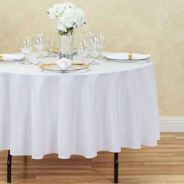 AMBASSADOR LINEN Tablecloth, 90", White, Polyester, Round, Ambassador Linen 90RND-010101