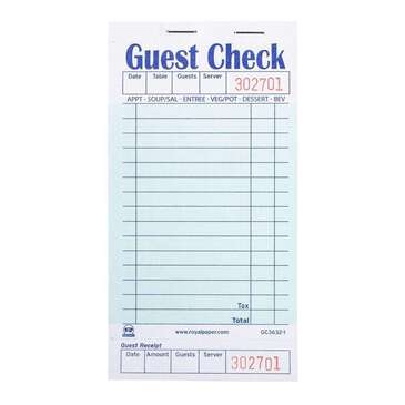 AmerCare Royal Guest Check, 3.5" x 6.75", Green, Paper, (50/Case), AmerCare Royal GC3632-1