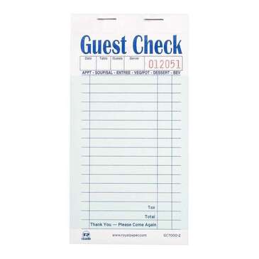 AmerCare Royal Guest Check, 3.4" x 6.69", Green, Paper, Carbonless, AmerCare Royal GC7000-2