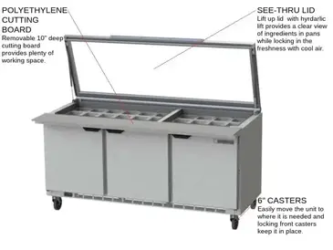 Beverage Air SPE72HC-30M-STL Refrigerated Counter, Mega Top Sandwich / Salad Un