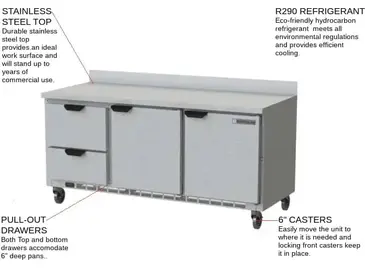 Beverage Air WTRD72AHC-2 Refrigerated Counter, Work Top