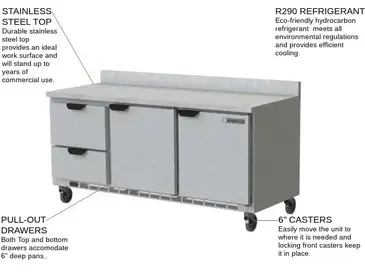 Beverage Air WTRD72AHC-2-FIP Refrigerated Counter, Work Top