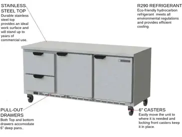 Beverage Air WTRD72AHC-2-FLT Refrigerated Counter, Work Top