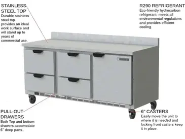 Beverage Air WTRD72AHC-4-FIP Refrigerated Counter, Work Top