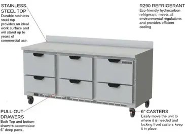 Beverage Air WTRD72AHC-6 Refrigerated Counter, Work Top