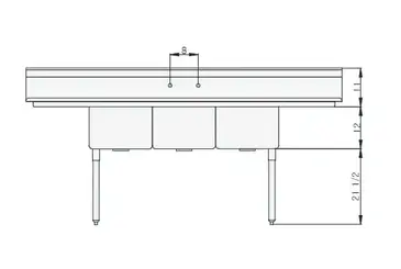 Blue Air BS3-18-12/2D Sink, (3) Three Compartment