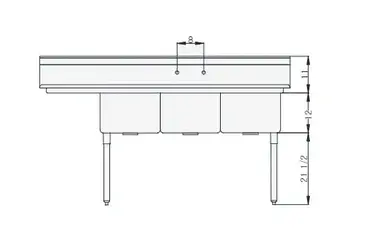 Blue Air BS3-18-12/L Sink, (3) Three Compartment