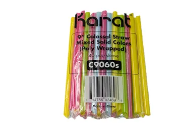 LOLLICUP Boba Straws, 9", Assorted Colors, Plastic, (1600/Case), Karat C9060S