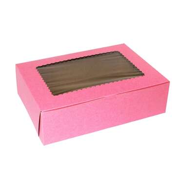 BOXIT CORPORATION Bakery/Cupcake Box, 14" x 10" x 4", Paperboard, Strawberry, 12 Cup/24 Mini Cup, w/ Window, (100/Case) Box-it 14104W-195