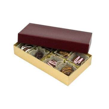 BOXIT CORPORATION Candy Box, 6-1/2" x 3-1/2" x 1-1/8", Burgundy/Gold, Paperboard 2 Piece, (100/Case) BOXit 808s-602/2248