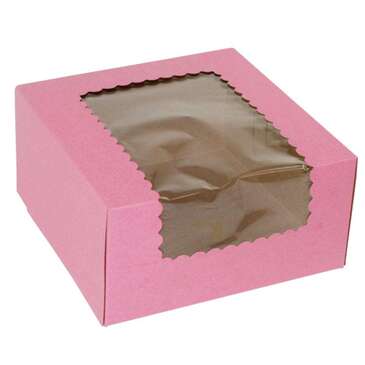 BOXIT CORPORATION Bakery/Cupcake Box, 8" x 8" x 4", Strawberry, 4 Cup, w/ Window, (200/Case) Box-it 884W-195