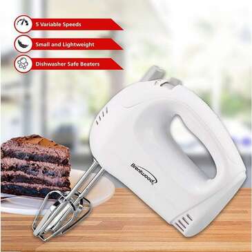 BRENTWOOD APPLIANCES INC Hand Mixer, 7.5", White, Plastic, 5 Speed, Brentwood Applicances HM-45