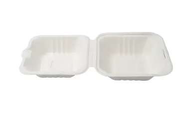 Clamshell Container, 6" X 6", White, Bagasse, 500/case, Arvesta HL-66A