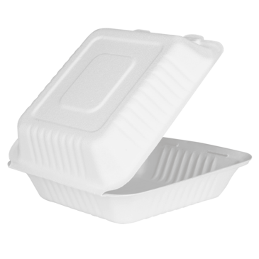 Clamshell Container, 8"x 8", White, Bagasse, (200/Case), Karat Earth KE-BHC88-1C