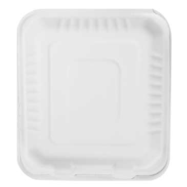 Clamshell Container, 8"x 8", White, Bagasse, (200/Case), Karat Earth KE-BHC88-1C