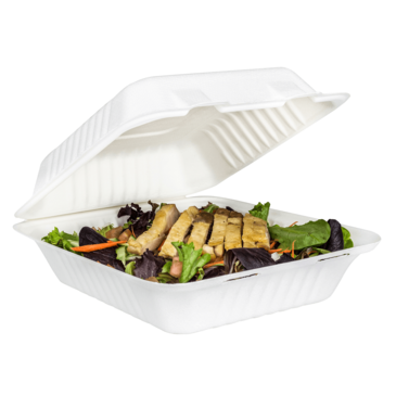 Karat Clamshell Container, 8"x 8", White, Bagasse, (200/Case), Karat Earth KE-BHC88-1C