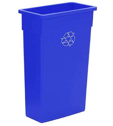CONTINENTAL MANUFACTURING CO. Recycle Bin, 23 Gallon, Blue, Plastic, Wall Hugger, Continental 8322-1