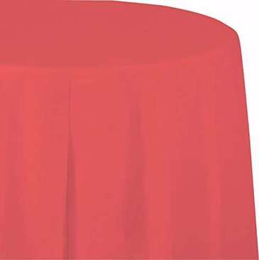 CONVERTING Table Cover, 82", Coral, Plastic, Round, Creative Converting 703146