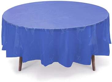 CONVERTING Table Cover, 82", Cobalt Blue, Plastic, Round, Creative Converting 703147