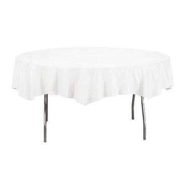 CONVERTING Table Cover, 82", White, Plastic, Round, Creative Converting 703272