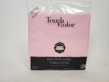 CONVERTING Table Cover, 82", Classic Pink, Plastic, Round, Creative Converting 703274