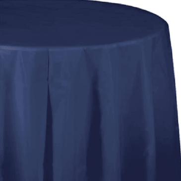CONVERTING Table Cover, 82", Navy Blue, Plastic, Round, Creative Converting 703278