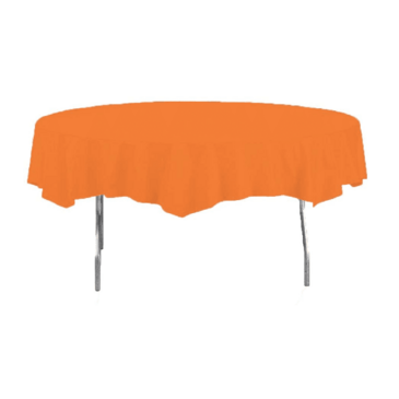 CONVERTING Table Cover, 82", Sun Kissed Orange, Plastic, Round, Creative Converting 703282