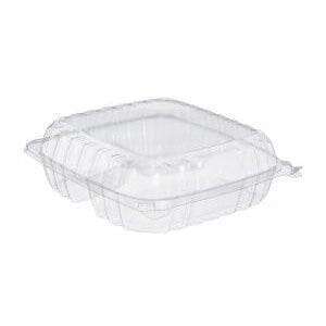 DART SOLO CONTAINER Hinged Container, 8.9"x9.4", 3 Compartment, Clear, OPS, (200/Case) Dart C95PST3