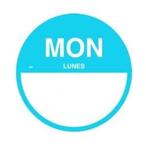 DAYMARK SAFETY SYSTEMS Labels, 1", Blue/White, Circle, Monday, Bilingual, Permanent, (1000/Roll) Daymark Safety System 1100311