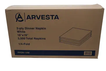 Dinner Napkin, 15.75"x14.25", White, Sugarcane Pulp, 2-Ply, (3000/Case) Arvesta 502471