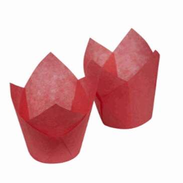 DOT FOODS Baking Cups, 6" x 6" x 2", Red, Paper, Tulip, Lapaco Paper Products 607-150003