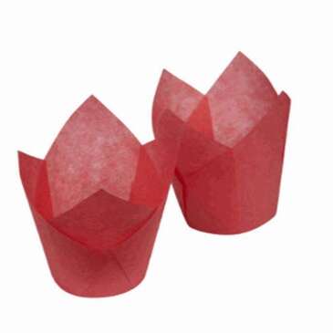DOT FOODS Baking Cups, 6" x 6" x 2", Red, Paper, Tulip, Lapaco Paper Products 607-150003