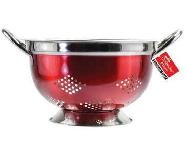 EUROWARE Colander, 8 Qt, Red, Stainless Steel, Euroware 3308