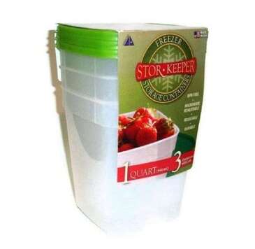 FAMILY STORE Freezer Storage Container, 1 Qt, White, Plastic, (3/Pack), Stor-Keeper 386527