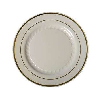 FINE LINE SETTINGS INC. Plate, 6", Ivory / Gold Trim, Plastic, Fine Line 506-BO