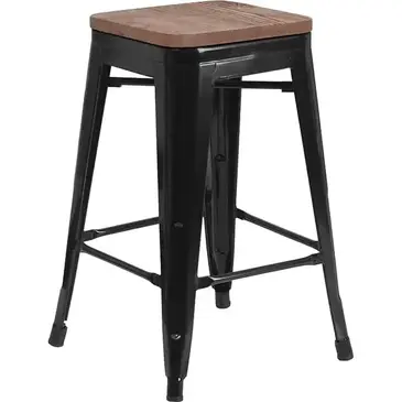 Flash Furniture CH-31320-24-BK-WD-GG Bar Stool, Stacking, Indoor