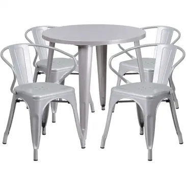 Flash Furniture CH-51090TH-4-18ARM-SIL-GG Chair & Table Set, Outdoor