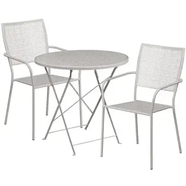 Flash Furniture CO-30RDF-02CHR2-SIL-GG Chair & Table Set, Outdoor