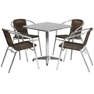 Flash Furniture TLH-ALUM-28SQ-020CHR4-GG Chair & Table Set, Outdoor