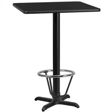 Flash Furniture XU-BLKTB-2424-T2222B-3CFR-GG Table, Indoor, Bar Height