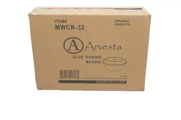 Food Container, 32 Oz, Black, Polypropylene, With Lids, (150/Case), Arvesta MWCR-32