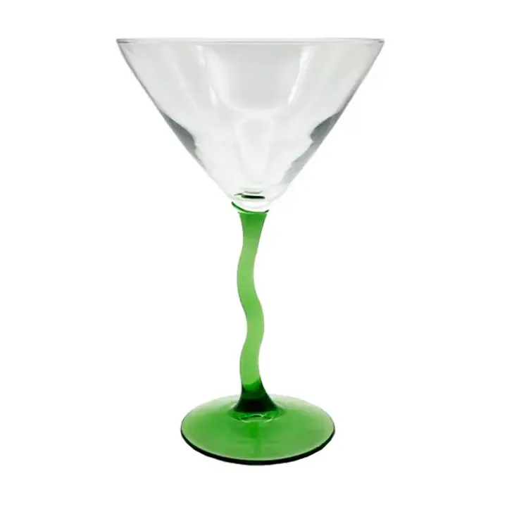 MAGIC CREATIONS Glass Martini 12 Oz Green Crooked Stem
