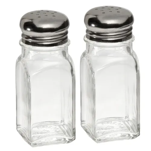 Admiral Craft Admiral Craft Glass Salt & Pepper Shakers – 2 oz, 4" with Stainless Steel Tops