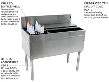 Glastender CBA-36L-CP10 Underbar Ice Bin/Cocktail Station, Bottle Well Bin