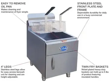 Globe GF30G Fryer, Gas, Countertop, Full Pot