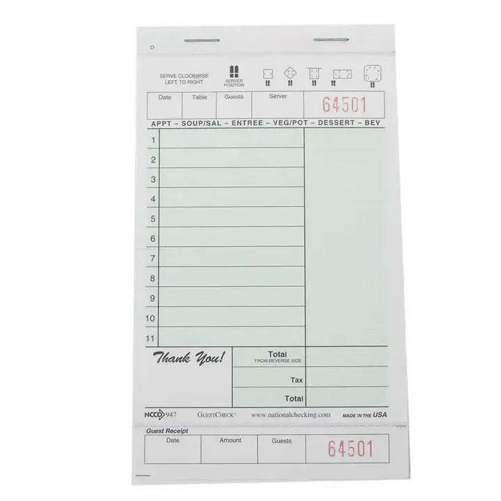 Arvesta Guest Check, #947sw, 2pt Carbonless Loose 8/250/2000