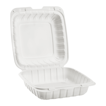 Hinge Container, 8x8,1 Compartment, White, (200/Case), LOLLICUP KE-HC88MFPP-1CW